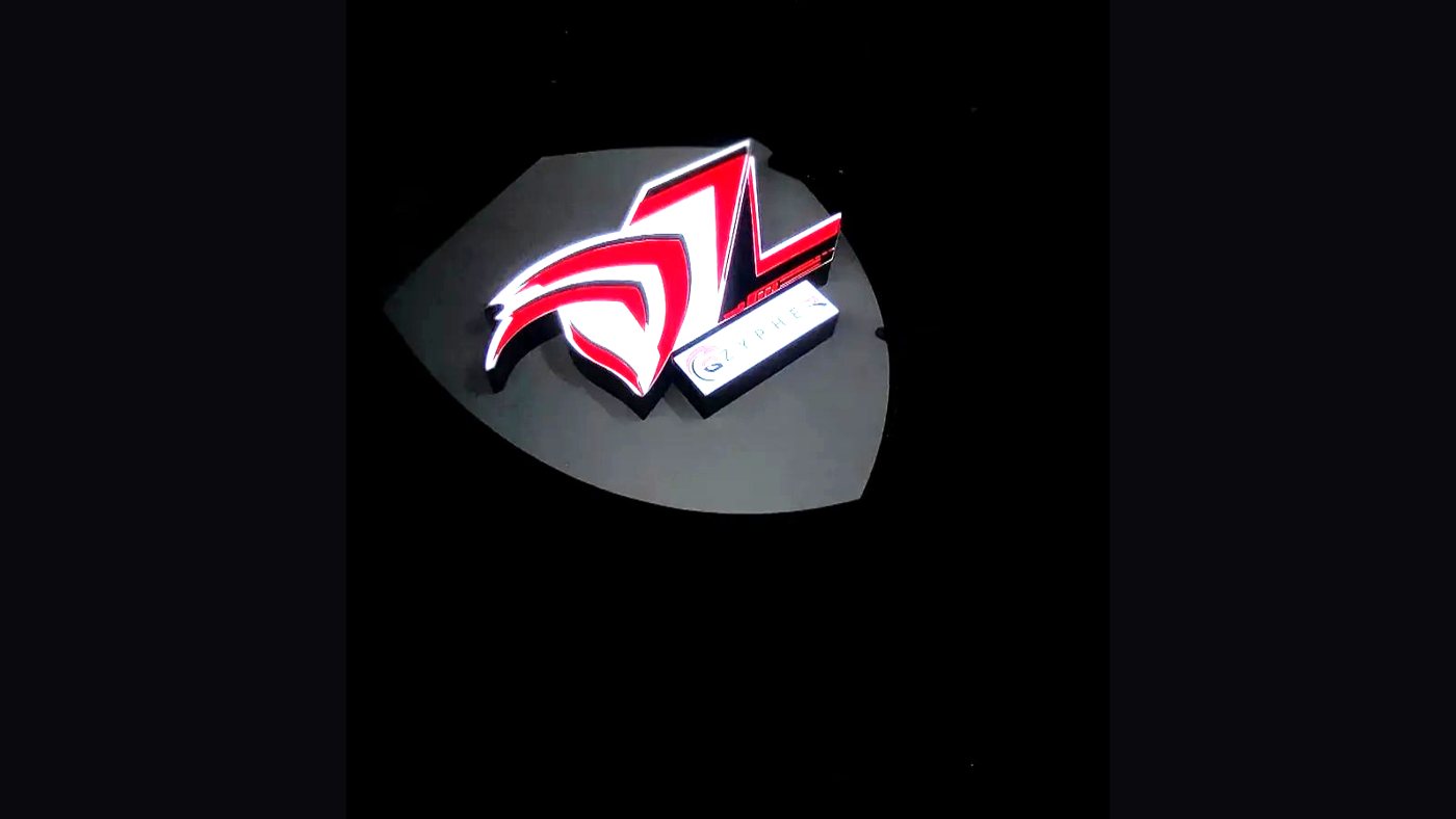 Dzypher mark lit at night